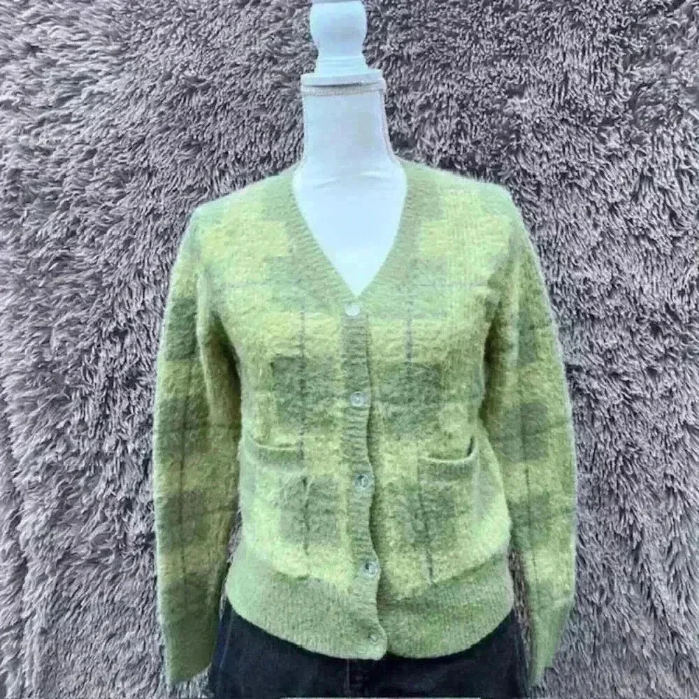 Vintage 80's Argyle Wool Cardigan Sweater Woman's Size Small